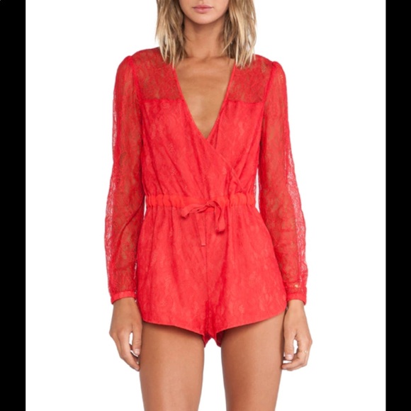 ♥️ Stylestalker Romper lace shorts Red - Picture 2 of 15